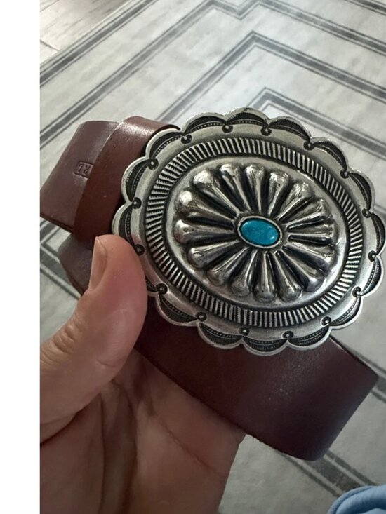 Ralph Lauren concho Tan Brown Leather Belt with Silver and Turquoise Buckle S main image 9